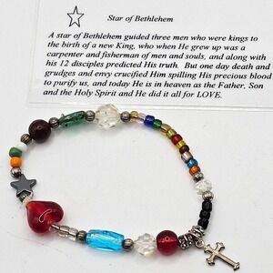 Multicolor Beaded Cross Religious Bracelet Faith Girls Beaded Heart Star Gift